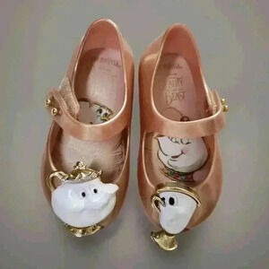 Mini Melissa Disney Beauty And The Beast Teapot‎ Mary Jane Shoes Size 5 c Jelly